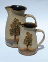 Tree Jugs - 2 pt and 1pt, mainly natural stoneware colour (click to enlarge)